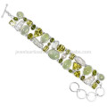 Beautiful Prehnite Idocrase Biwa Pearl Lemon Quartz Gemstone &amp; 925 Silver Bracelet